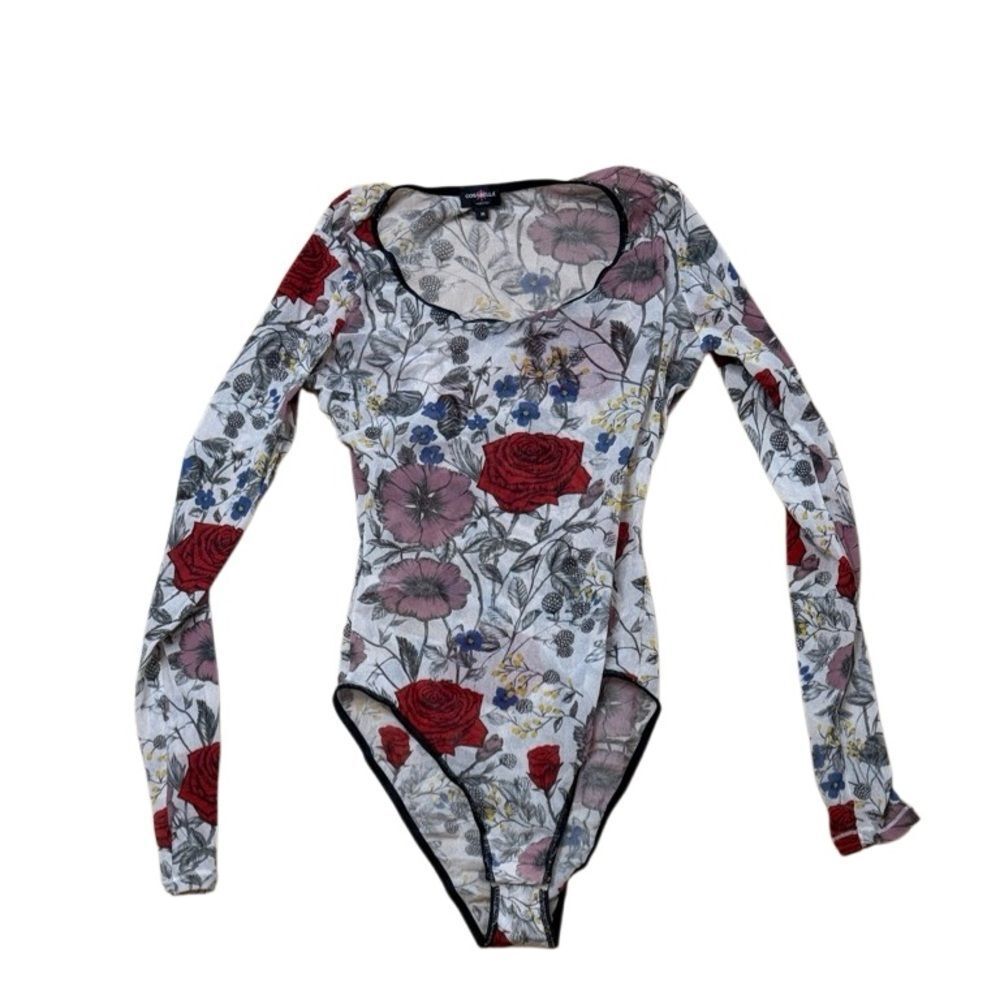 Cosabella Sheet Long Sleeve Floral Tattoo Print Body Suit Medium